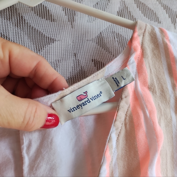 Vineyard vines dress large pink tan striped shirt sleeves cotton - Picture 7 of 11